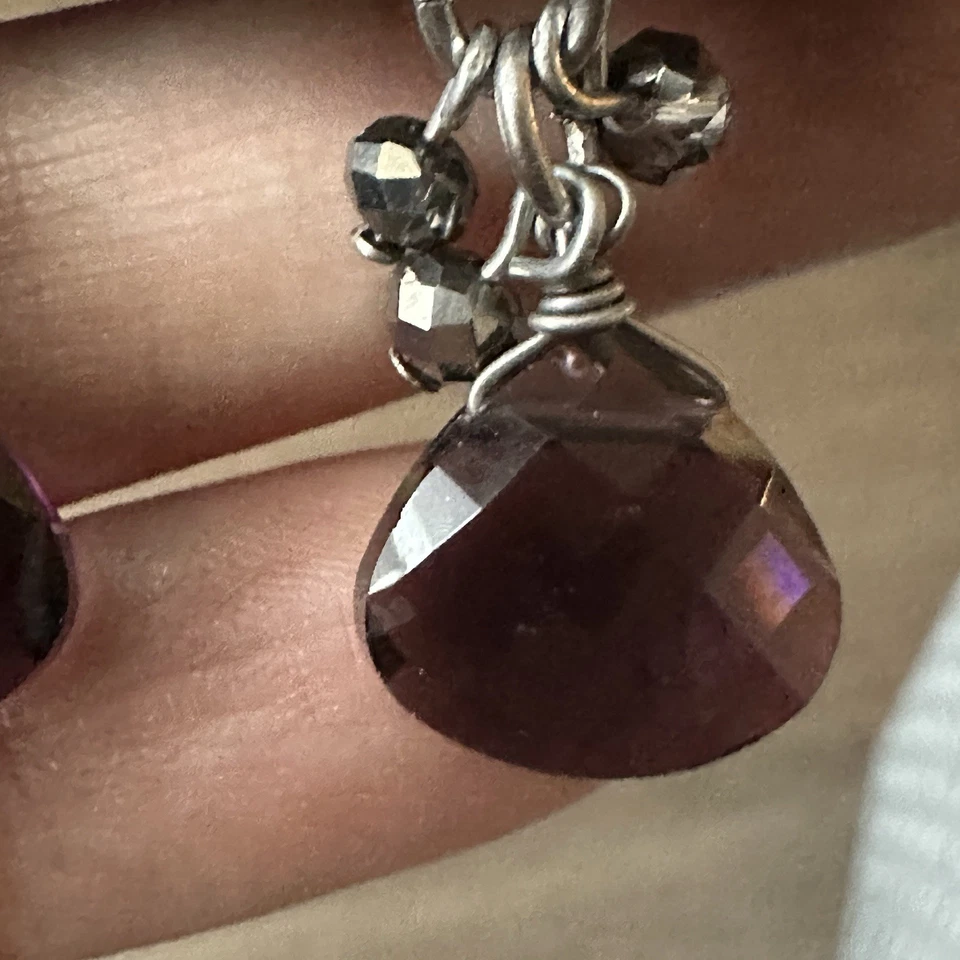 Chicos 挂钩吊坠耳环 1.25 英寸紫色水晶透明银色全新带标签 — 第 3/4 张图片