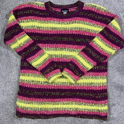 Joe Boxer Striped Colorful Sweater Womens Large Chunky Knit Cabincore Gorpcore