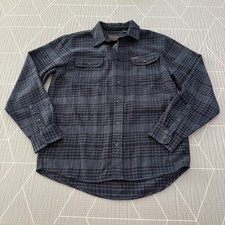 Orvis Men  s Flannel Shirt Size Large Button Down Pockets Shacket Black Plaid