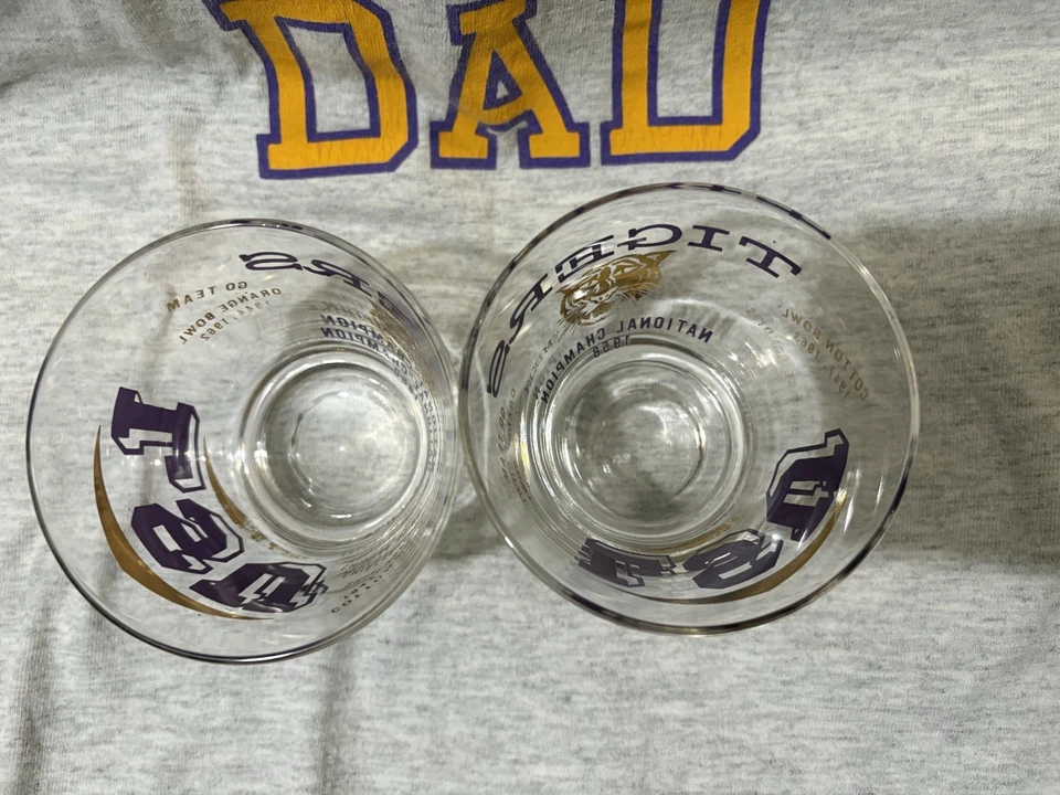 Vtg LSU TIGERS ROCKS LOWBALL GLASS 1958 NATIONAL CHAMPIONS LOUISIANA STATE -pair - Image 3 of 4