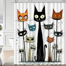 Funny Cat Shower Curtain Sets, Cute Shower Curtain for Kids,Washable Durable Fab