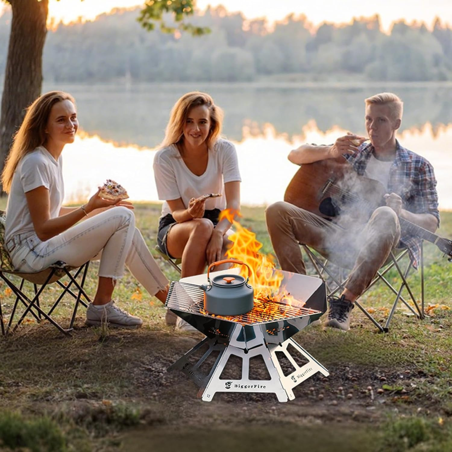 Foldable Portable Fire Pit,Stainless Steel Fire Pits with Charcoal Grill Net and