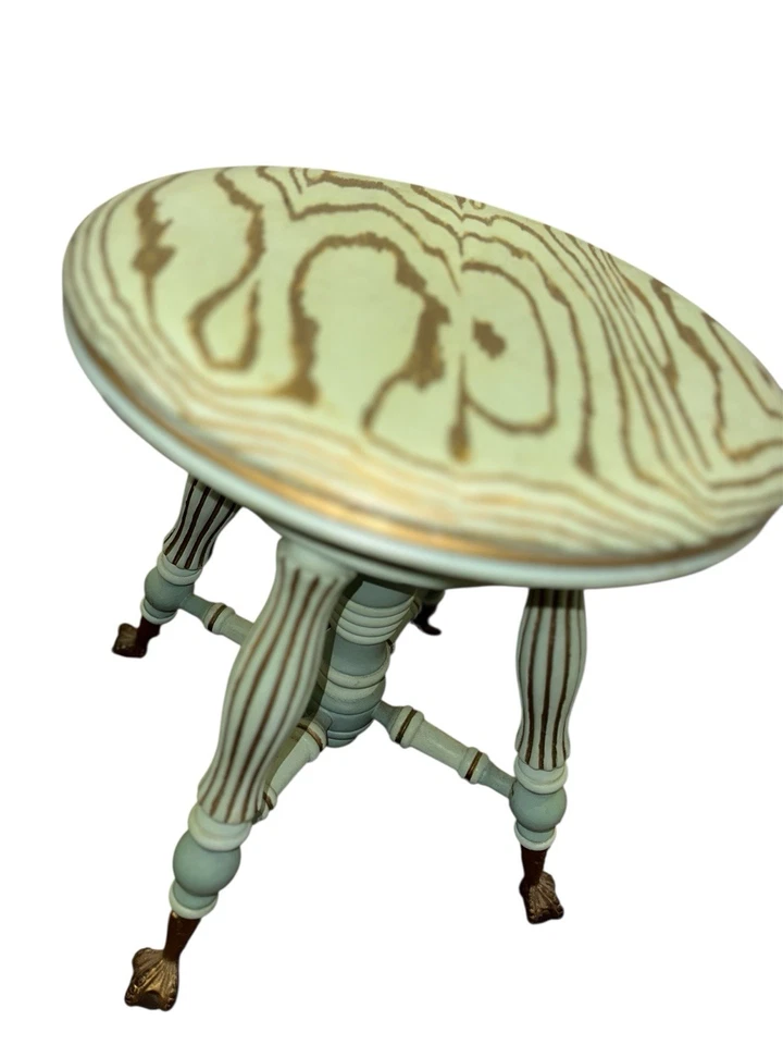 Antiguo Banco de Piano Antiguo Taburete Pintura Chippy Garra Pies Vidrio Antiguo Banco Foto 2 de 3