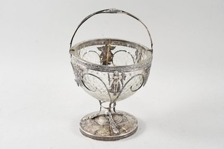 Q99Y07 silver footed bowl with glass insert handle engraving dated 19th Century Drewes