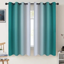 COSVIYA Grommet Ombre Room 52"W x 63"L (Pack of 2), Teal to Greyish White 