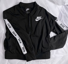 Nike Jacket Black Full Zip Track Tape Logo Swoosh Sleeve Stripe, Youth Size M