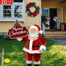 2D Festive Holiday Santa Claus with Merry Christmas Sign Garden Outdoor Stake