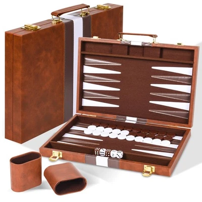 Backgammon Koffer, 18 Zoll Backgammon-Set aus Kunstleder mit Filzauskleidung ... - Bild 1 von 4
