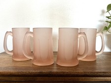 Vintage Tiara Pink Frosted Tankards Beer Mugs Drink-ware - Set Of 4 Glasses