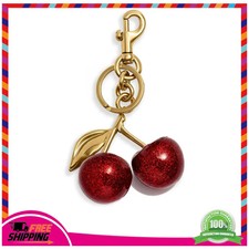 Sparkling Red Glitter Cherry Bag Charm Keychain Gold Tone Hardware for Handbags