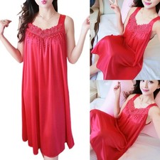 Ice Silk Pleated Nightgown Loose Sleepwear Nightshirt Sleeveless Sleep Dress