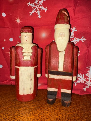 WOLF CREEK ELDORA IOWA HAND CARVED WOODWORK FOLK ART SANTA MRS. CLAUS JOINTED