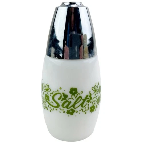 Vintage Pyrex Corelle Spring Blossom Salt Shaker Milk Glass Crazy Daisy Chrome