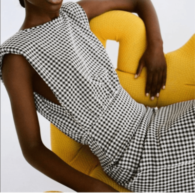 Zara black and white gingham plaid mini dress with padded shoulders