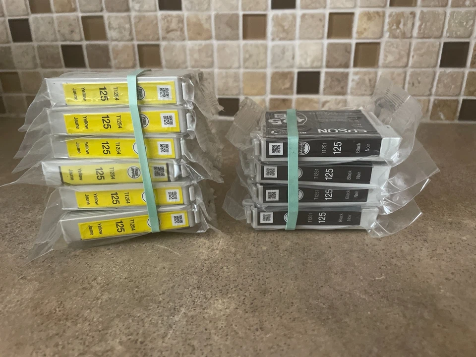 LOT OF 10 GENUINE 125 EPSON T1251 BLACK T1254 YELLOW INK CARTRIDGE M7-1(2) - Image 3 of 3