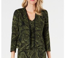 Kasper Womens 6 Basil Green Black Palm Leaf Open Front Collarless Jacket RETAG