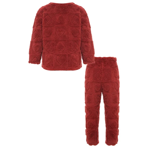 Kids Boys Girls Pajamas Set Solid Color Tops With Pants Round Neck Flannel Suit - Foto 53 di 72