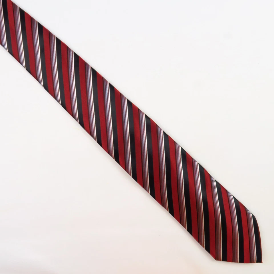 Alfani Red Black Varsity Stripe Mens Neck Tie 60x3.25 Modern Power Bold Sleek - Image 2 of 4