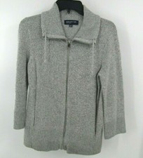 Jones New York Signature Women  s Gray Zip Cardigan Sweater 99 Cotton Size S