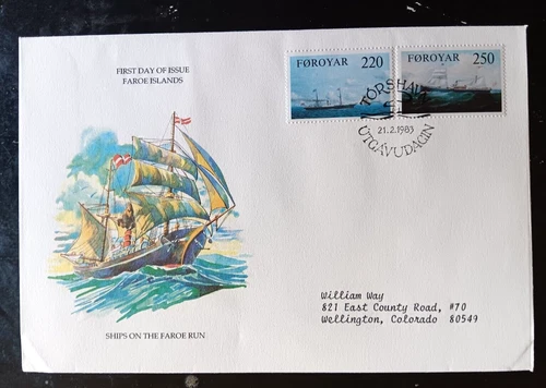 SAILING SHIPS ON THE FARIE DENMARK ISLANDS RUN 1983 SET  NICE CACHET FDC