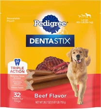 Dentastix Large Dog Dental Treats Beef Flavor Dental Bones, 1.67 Lb. Pack (32 Tr