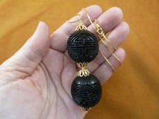 J13-20 Black CINNABAR carved wood lacquer bead jewelry 24" Pendant necklace