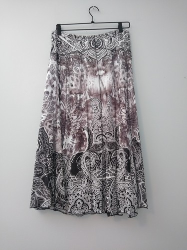 Live And Let Live Peasant Skirt M Elastic Waist Brown Cream Boho Flowy Gypsy