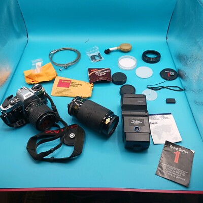 35mm VTG Camera LOT: Pentax Super program Vivitar Series 1, lenses, flashes CASE