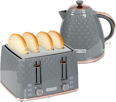 Jug Kettle Grey And Rose Gold Toaster And Kettle Tower Kettle Grey