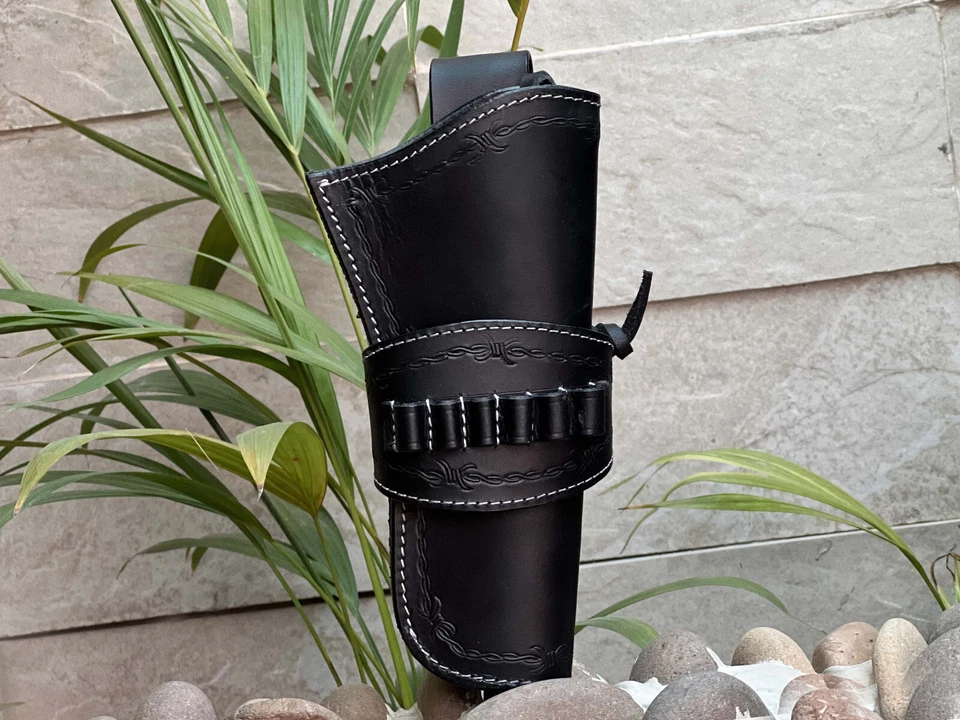 22/45/38/357 FUNDA MUNICIÓN MECANIZADA CAL PISTOLA BUCLE CAÍDA CUERO WESTERN PLATAFORMA DE DIBUJO RÁPIDO Foto 2 de 4