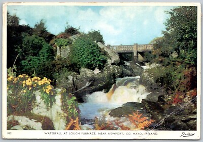 Newport County Mayo Ireland Continental Postcard Waterfall at Lough Furnace