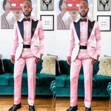 Pink Satin Men's Suits Peak Lapel Evening Party Wedding Tuxedos Dinner Blazer