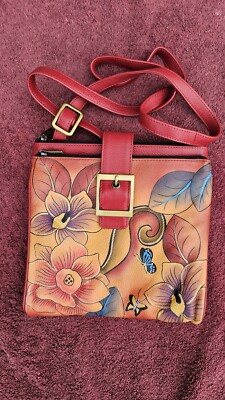 Anuschka Hand Painted Leather Festive Floral Chili CrossbodyBag