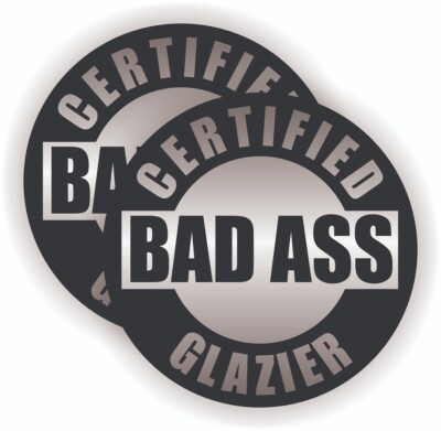 2x - Bad Ass Glazier Hard Hat Stickers Bump Cap Decals Window Glass Laborer Slvr