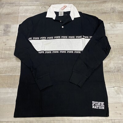 VICTORIAS SECRET PINK Logo Oversized Collared Rugby Polo Shirt Tunic XS 