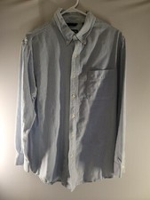 Chaps Blue Striped Long Sleeve Button Up 100% Cotton Size L Dress Shirt