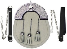 FULL DRESS KILT SPORRAN WHITE CALF SKIN  CHROME CELTIC CANTLE