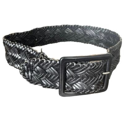 VINTAGE Via Spiga Black Woven Leather Belt Women display picture 3