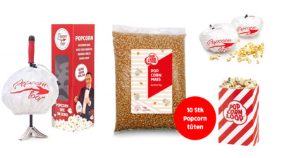 MEGA Paket: Popcornloop & 10x  Popcorncorntüten & 1kg Butterfly Mais & 2x Haube