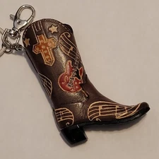 Cowboy Boot Leather Keychain Guitar Handmade Ring Western Fob Key Ring Cowgirl