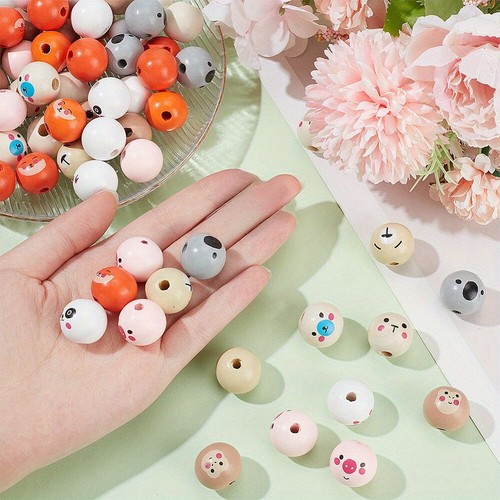 1box 90pcs 9 colors Wood European style Beeds Large Hole Beads Round with Animal - Picture 3 of 6