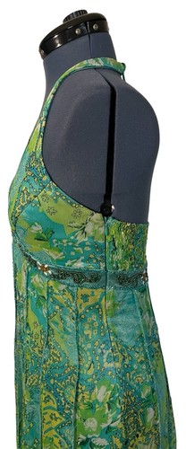 Sue Wong Silk Green Blue Paisley Beaded Halter Asymm Dress Fairy Whimsy Y2K 6 - Picture 3 of 13