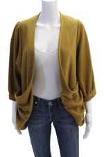 Hunter Dixon Womens 3/4 Sleeve Metallic Knit Open Cardigan Sweater Brown Small