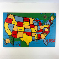 Wooden Puzzle United States Map USA States Educational Home School Toy Wood Art