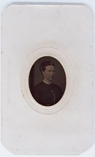 Antique 2.5x4in Tintype Woman High Collar Gold Tinted Jewelry Potter Patent 1864