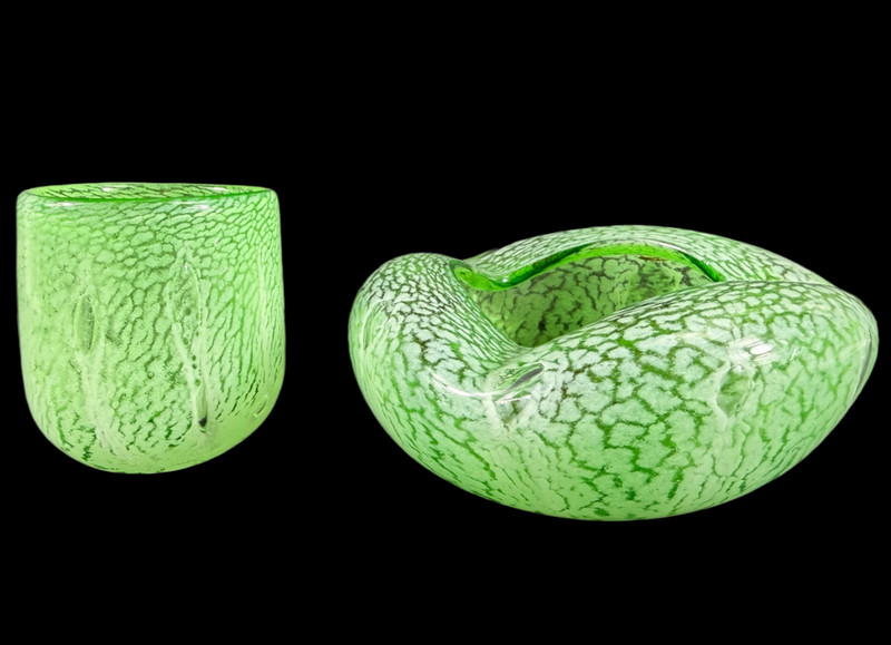 OBO💚 MCM MURANO MID-CENTURY CONTROLLED BUBBLE ART BOWL/ASHTRAY AND MATCHING CUP
