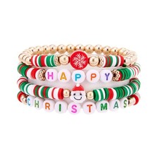 4Pcs Christmas Bead Bracelet, Preppy Heishi Bracelets HAPPY CHRISTMAS Letter Sta
