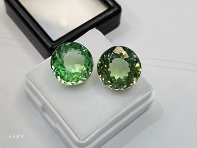Superb Pair Of Mint Green Tourmaline Natural Round Cut 21+Ct Loose Gemstone