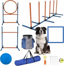 4 Sets Pets Agility Training Equipment - Adjustable Dog Hoop, Jump, Weave