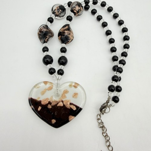 Vintage Glass Heart Murano Style Necklace Aventurine Swirl Estate